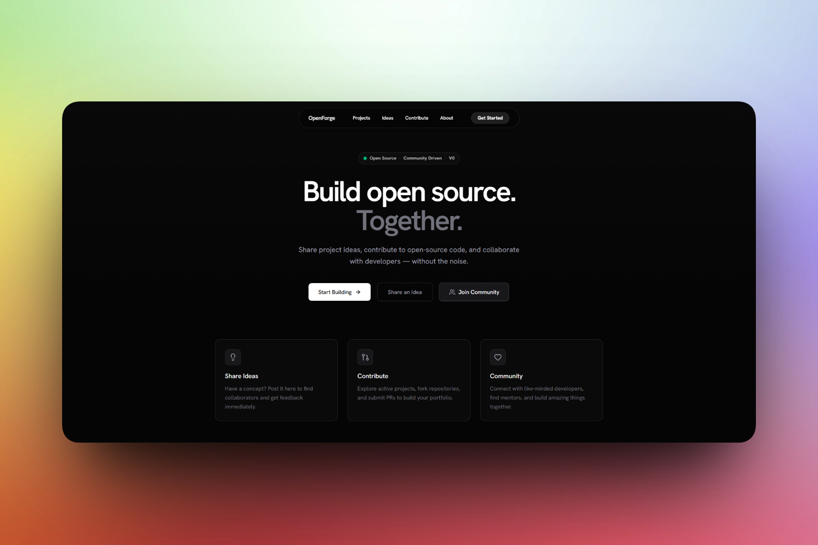 OpenForge – Community-Driven Open-Source Collaboration Platform mockup