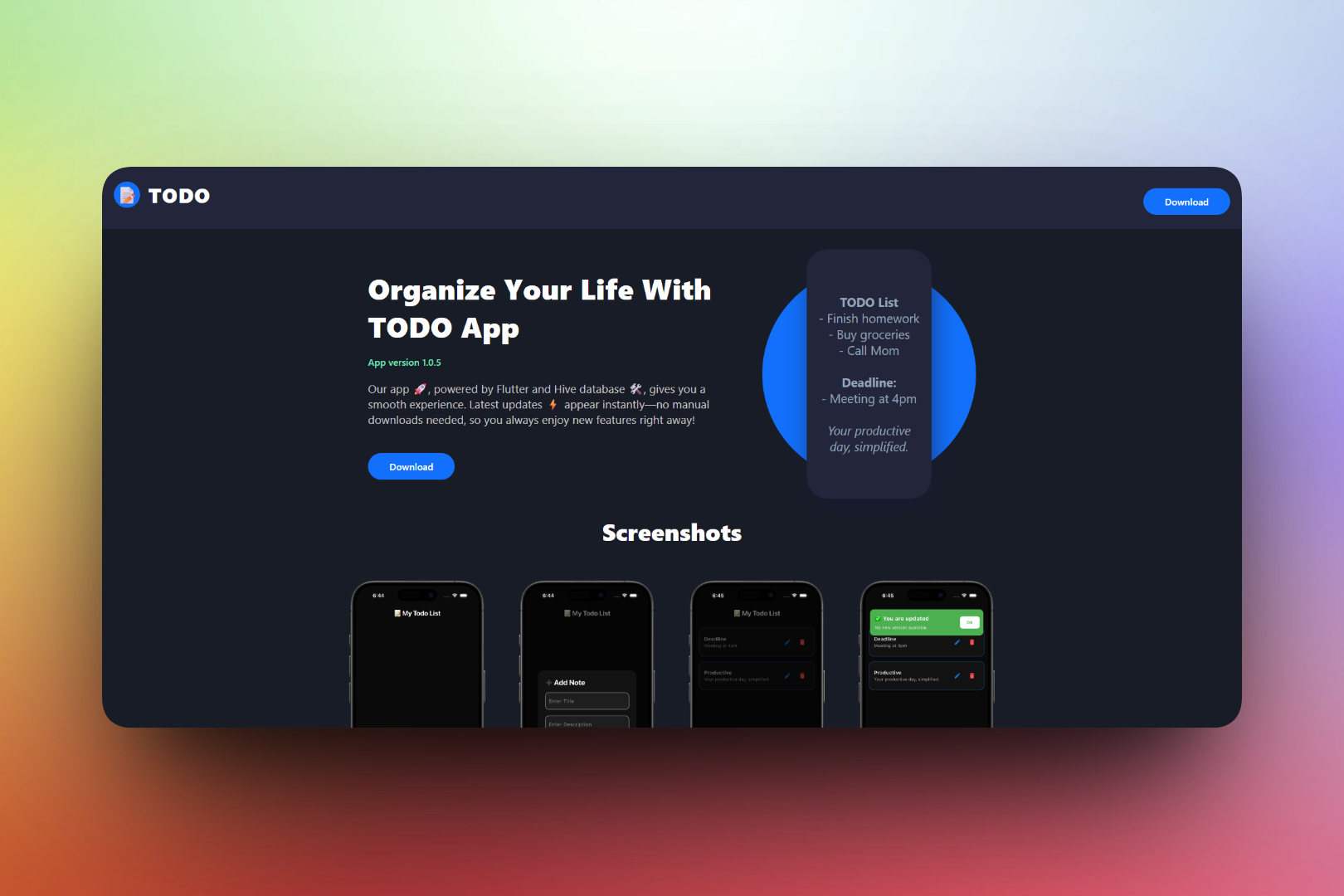 TODO App – Offline Task Management with Flutter mockup