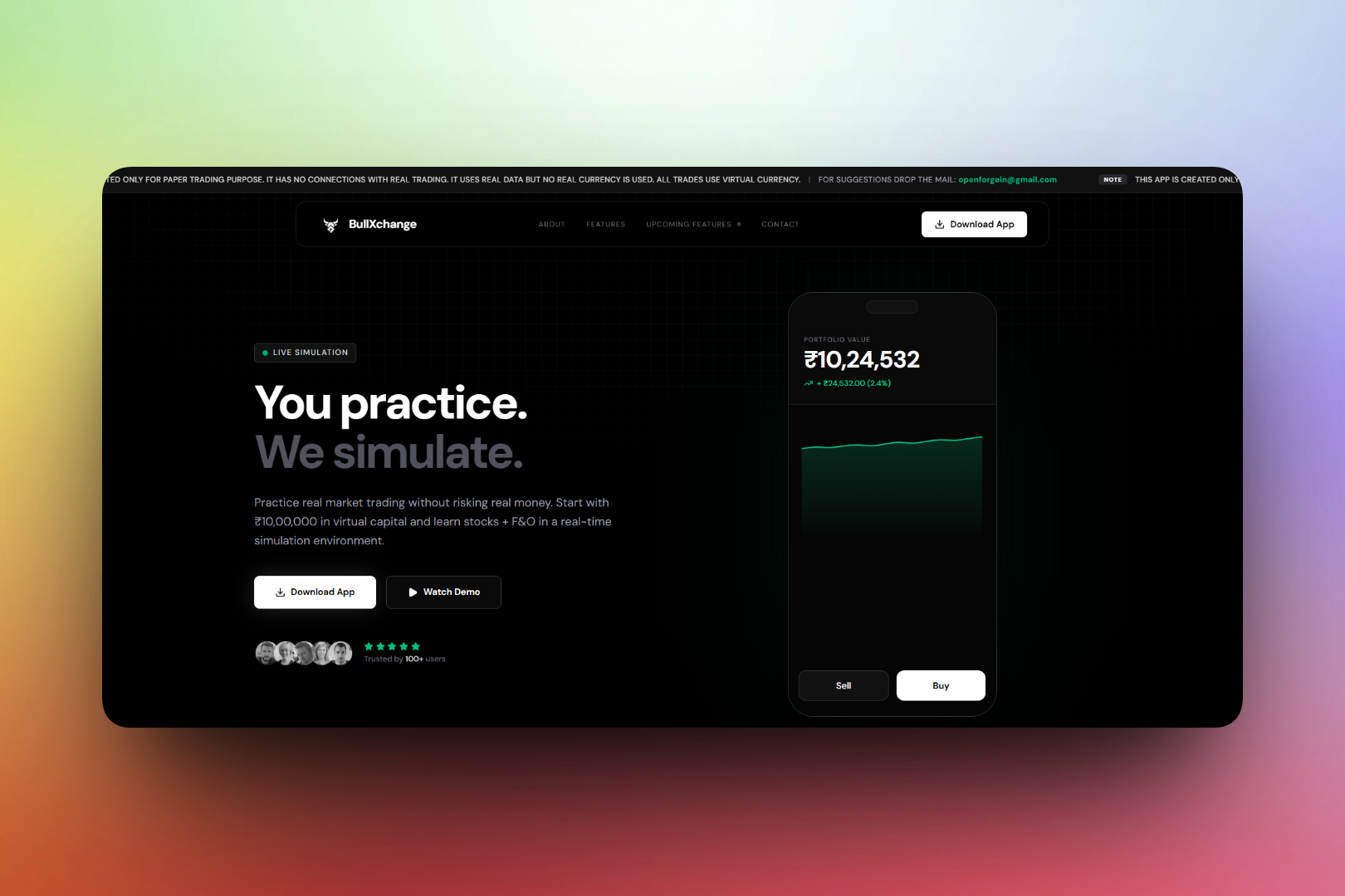 BullXchange – Paper Trading Simulator mockup