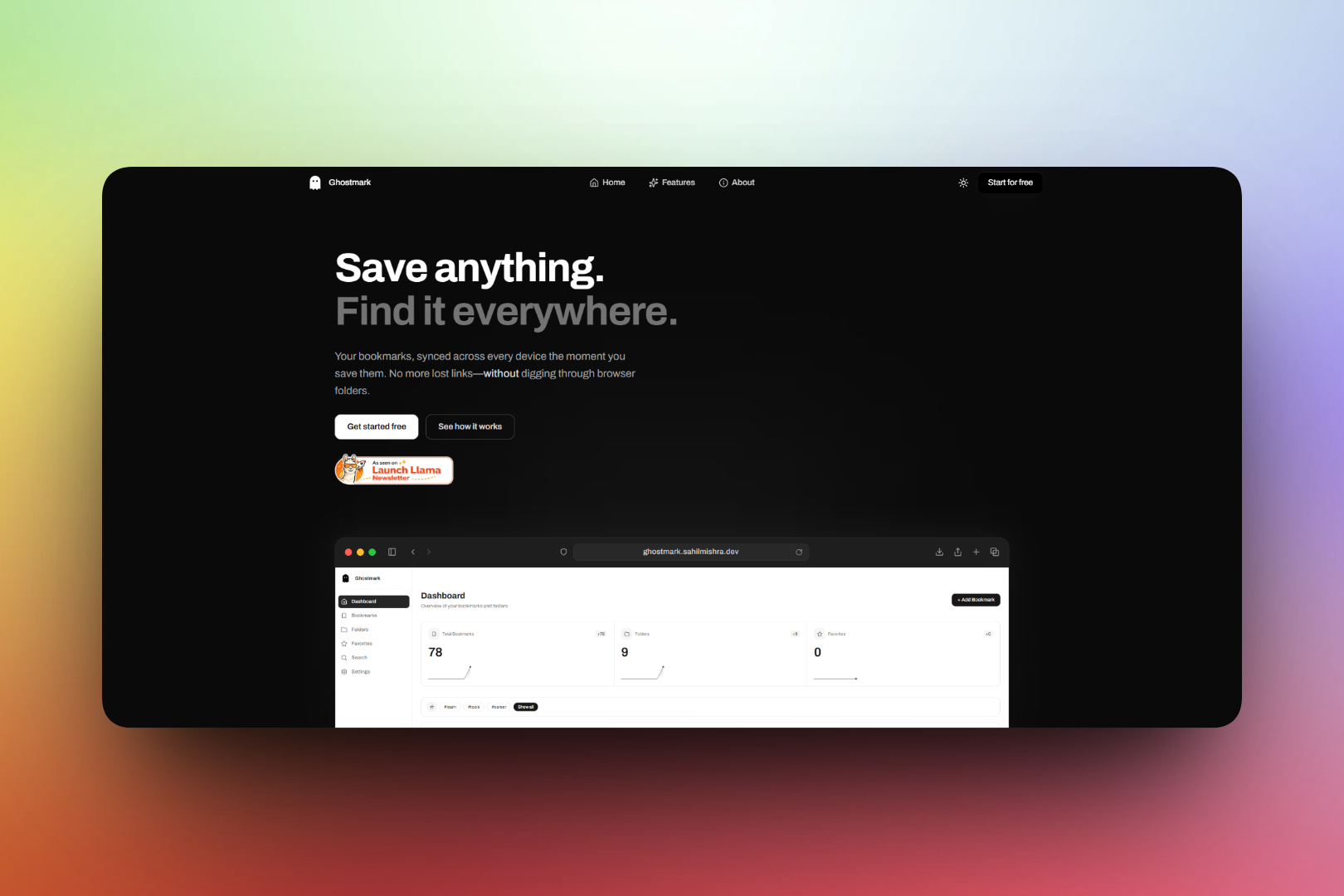 Ghostmark – Modern Bookmark Manager mockup